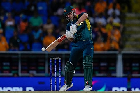 Mitchell Marsh plays a shot against Namibia
